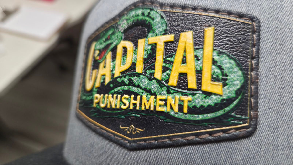 Embroidered patch hat made at Leatherwood