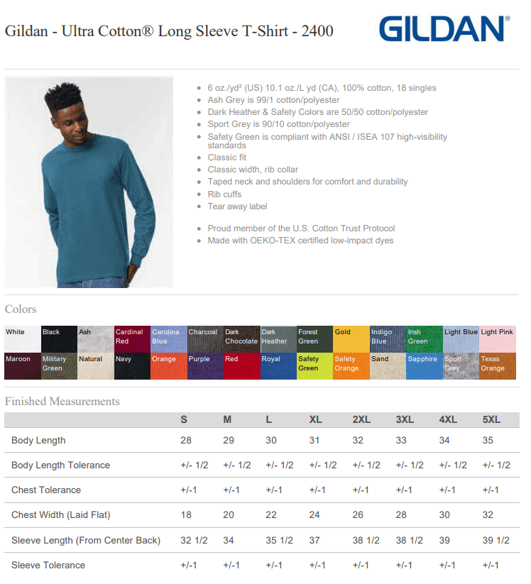 Ultra Cotton® Long Sleeve T-Shirt - 2400 -Gildan - Leatherwood Trading Post