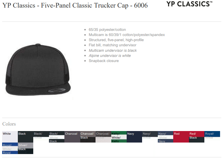 Trucker Cap - Five-Panel Snapback Headband - Yupoong 6006 - Leatherwood Trading Post