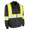 Black insulated hi-viz freezer jacket with lime and silver reflective stripes