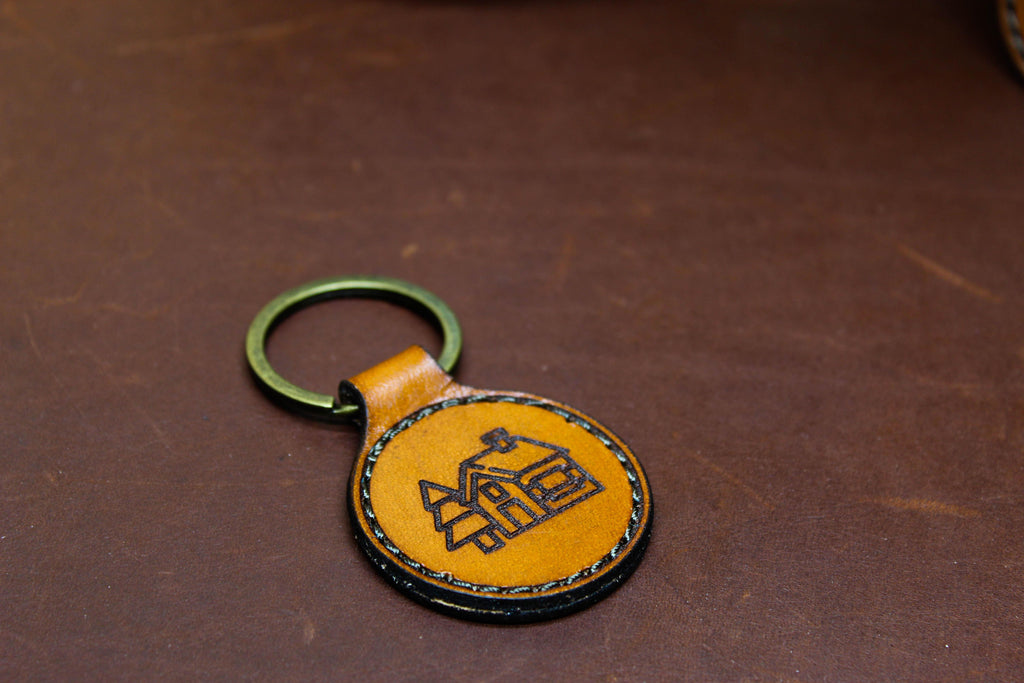Custom Round Leather Keychain | Sewn - Leatherwood Trading Post