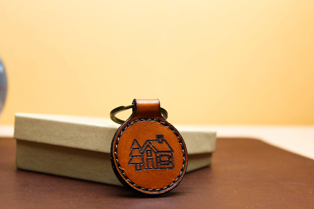 Custom Round Leather Keychain | Sewn - Leatherwood Trading Post