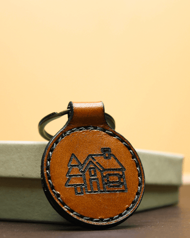 Custom Round Leather Keychain | Sewn - Leatherwood Trading Post