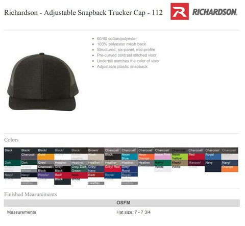 Trucker Cap - Adjustable Snapback - Richardson 112 - Leatherwood Trading Post