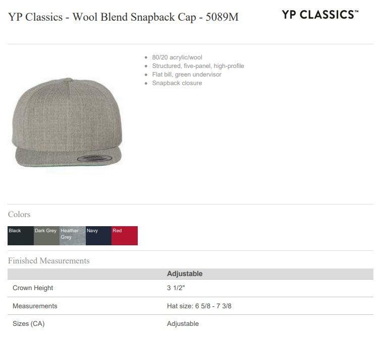 Wool Blend Flat Bill Cap - Yupoong 5089M - Snapback Headband - Leatherwood Trading Post